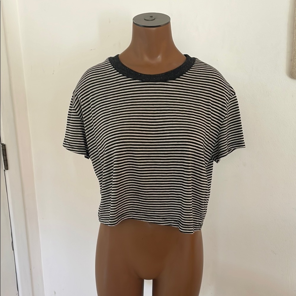 Alternative Apparel Cropped Black and White Striped Women's Top